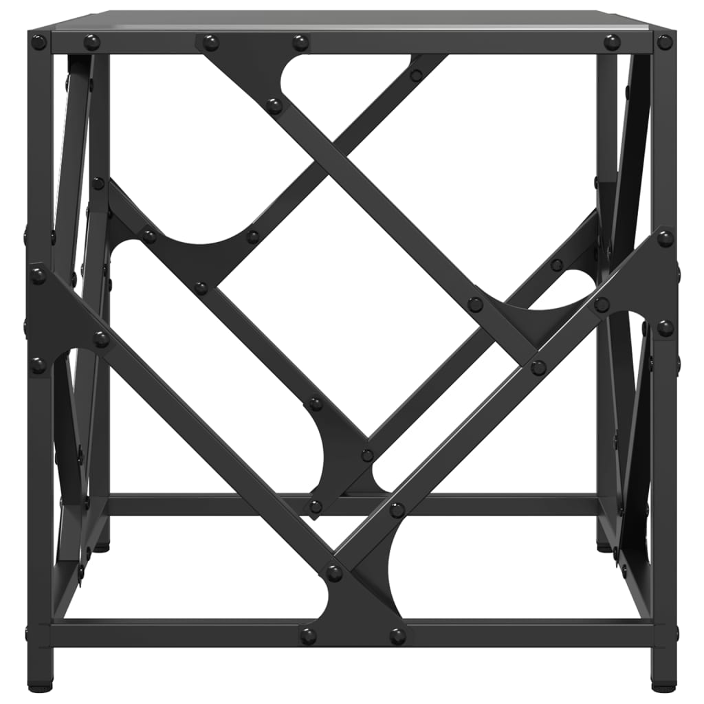Tavolino con Piano in Vetro Nero 40x40x41 cm Acciaio