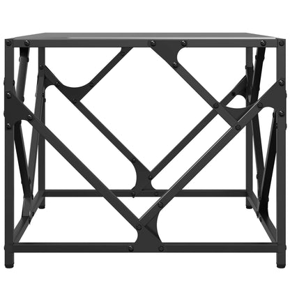 Tavolino con Piano in Vetro Nero 50x50x41 cm Acciaio