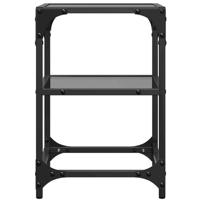 Tavolino con Piano in Vetro Nero 30x30x45 cm in Acciaio
