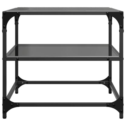 Tavolino con Piano in Vetro Nero 50x50x45 cm Acciaio