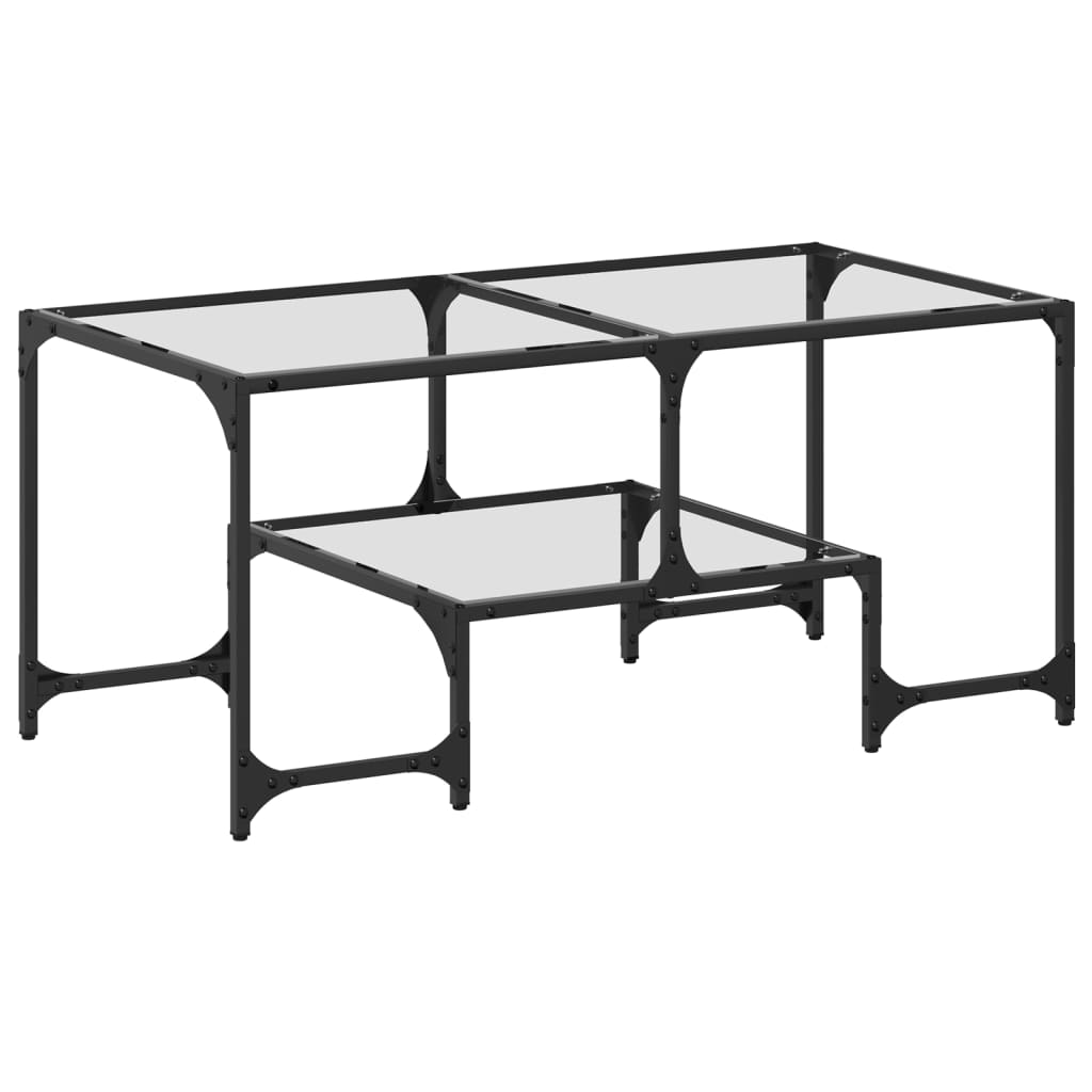 Tavolini con Piano Vetro Trasparente 2 pz 98,5x50x45 cm Acciaio