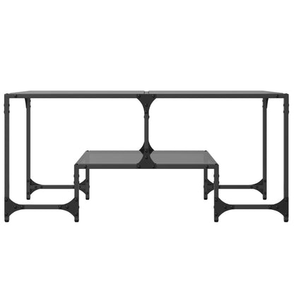 Tavolino con Piano in Vetro Nero 98,5x50x45 cm Acciaio