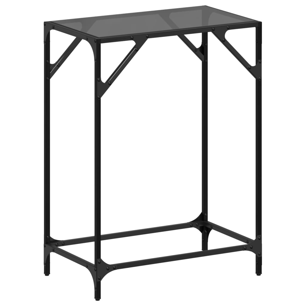 Tavolino Consolle con Piano in Vetro Nero 60x35x81cm in Acciaio