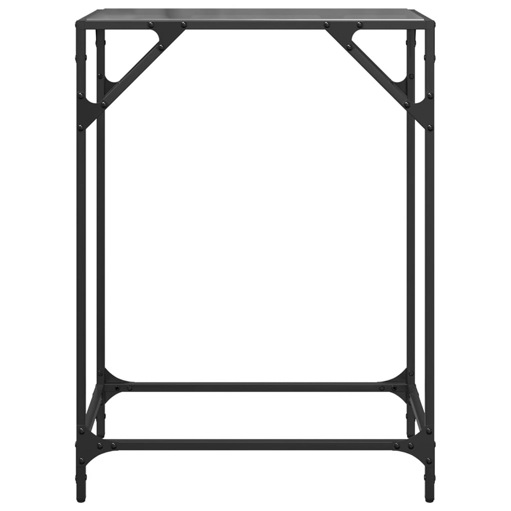 Tavolino Consolle con Piano in Vetro Nero 60x35x81cm in Acciaio