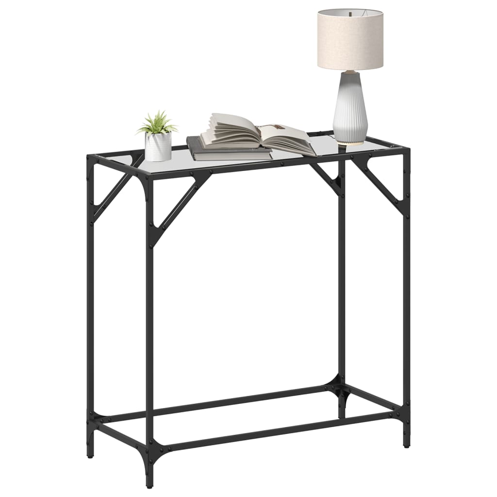 Tavolino Consolle Piano Vetro Trasparente 80x35x81cm in Acciaio