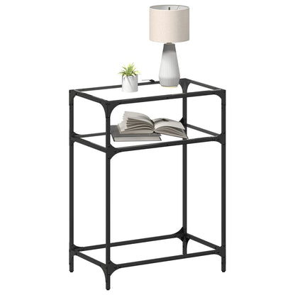 Tavolino Consolle Piano Vetro Trasparente 60x35x81cm in Acciaio