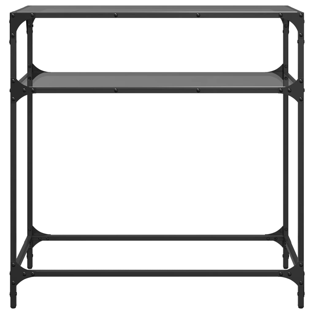 Tavolino Consolle con Piano in Vetro Nero 80x35x81cm in Acciaio