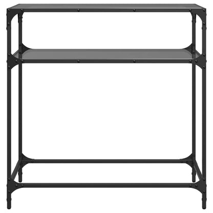 Tavolino Consolle con Piano in Vetro Nero 80x35x81cm in Acciaio