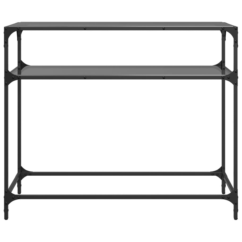 Tavolino Consolle con Piano in Vetro Nero 98x35x81cm in Acciaio