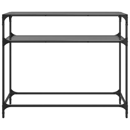 Tavolino Consolle con Piano in Vetro Nero 98x35x81cm in Acciaio