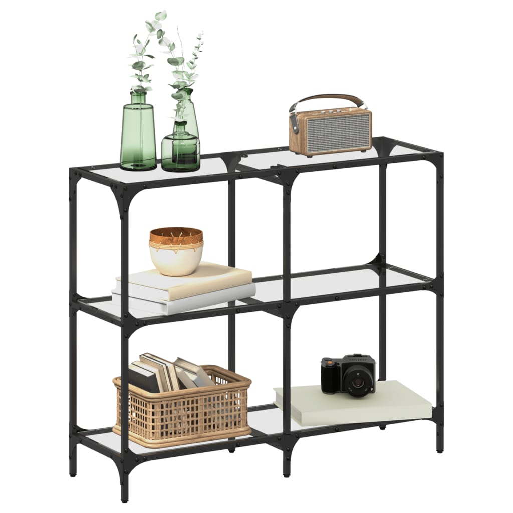 Tavolino Consolle Piano Vetro Trasparente 98x30x81cm in Acciaio