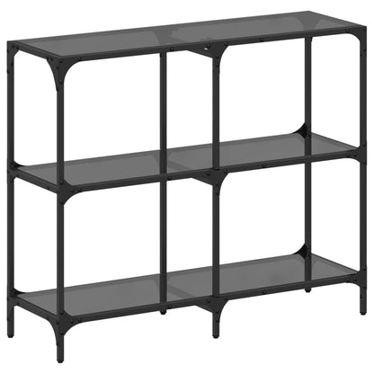 Tavolino Consolle con Piano in Vetro Nero 98x30x81cm in Acciaio