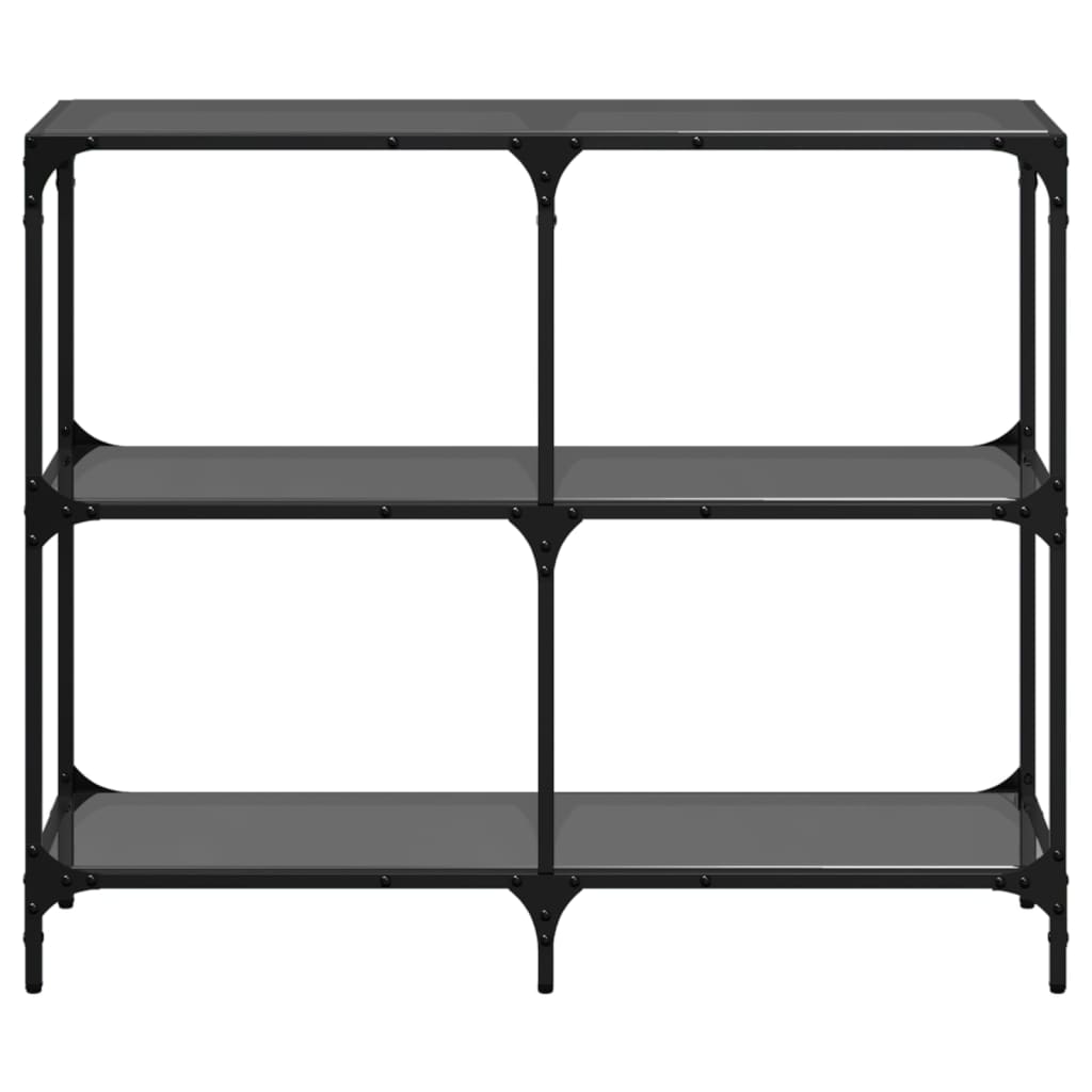 Tavolino Consolle con Piano in Vetro Nero 98x30x81cm in Acciaio