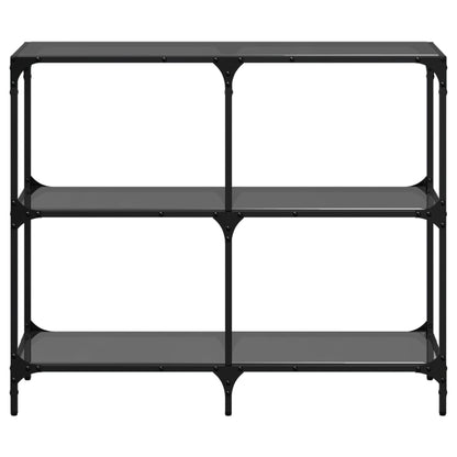 Tavolino Consolle con Piano in Vetro Nero 98x30x81cm in Acciaio