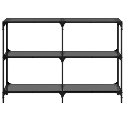 Tavolino Consolle con Piano in Vetro Nero 118,5x30x81cm Acciaio