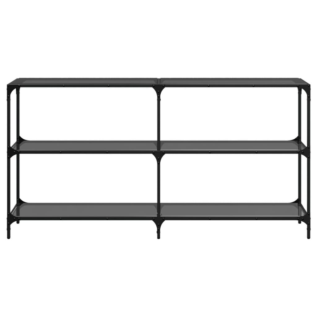 Tavolino Consolle con Piano in Vetro Nero 158,5x30x81cm Acciaio