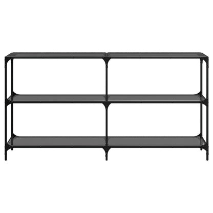 Tavolino Consolle con Piano in Vetro Nero 158,5x30x81cm Acciaio