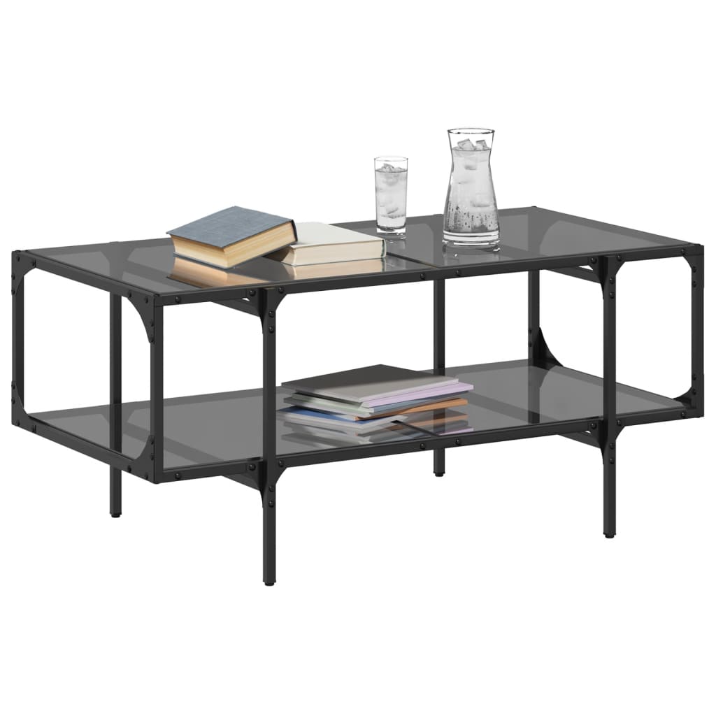 Tavolino con Piano in Vetro Nero 98,5x50x45 cm Acciaio