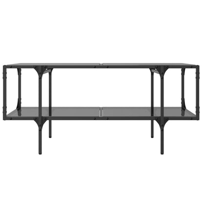 Tavolino con Piano in Vetro Nero 98,5x50x45 cm Acciaio