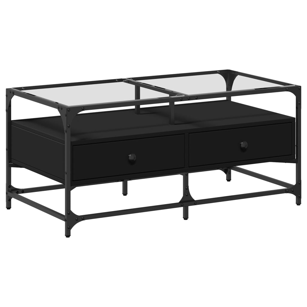 Tavolino con Piano in Vetro Nero 98,5x50x45 cm Acciaio