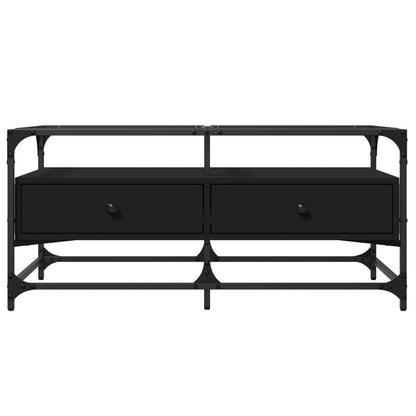 Tavolino con Piano in Vetro Nero 98,5x50x45 cm Acciaio