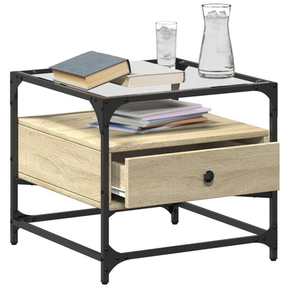 Tavolino con Piano in Vetro Rovere Sonoma 50x50x45 cm Acciaio