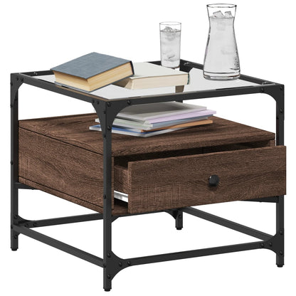 Tavolino Salotto con Ante in Vetro Rovere Marrone 50x50x45 cm