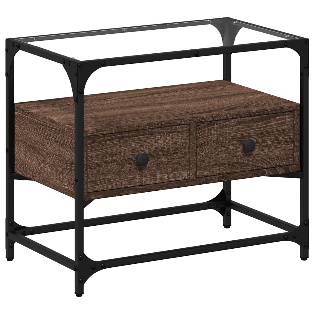 Mobile TV Piano Vetro Rovere Marrone 60x35x51 Legno Multistrato