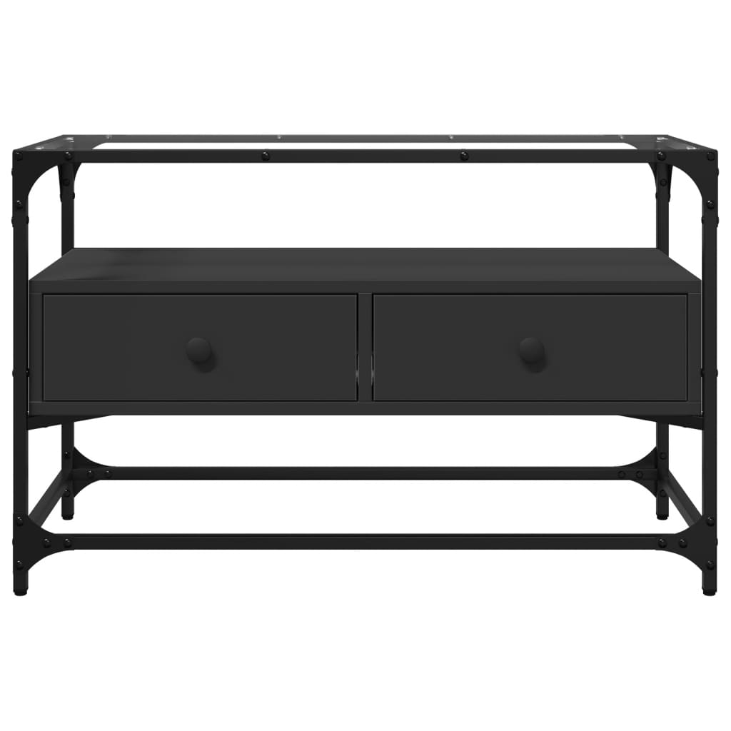 Mobile TV con Piano in Vetro Nero 80x35x51 cm Legno Multistrato