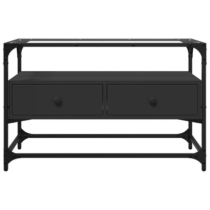 Mobile TV con Piano in Vetro Nero 80x35x51 cm Legno Multistrato