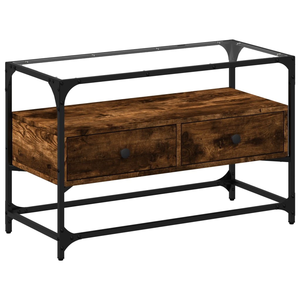Mobile TV Piano Vetro Rovere Fumo 80x35x51cm Legno Multistrato