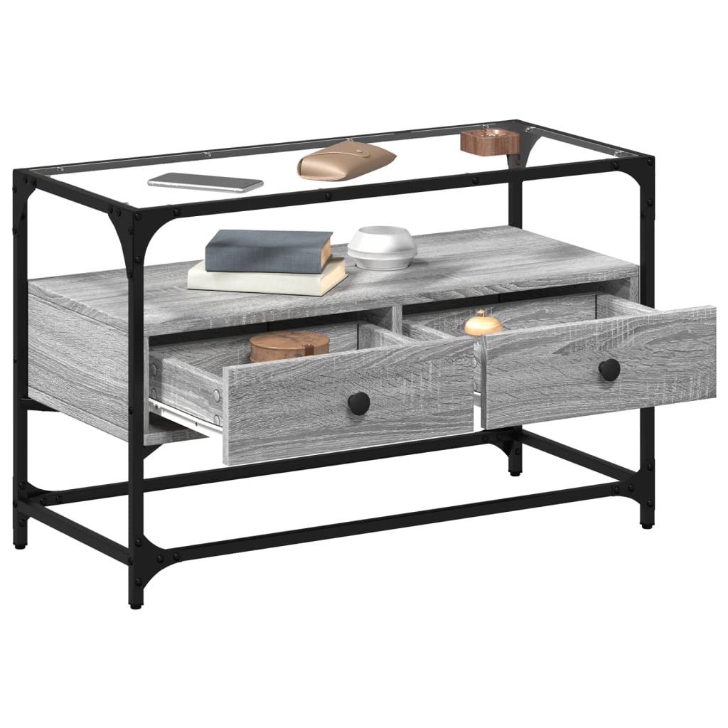 Mobile TV Piano Vetro Grigio Sonoma 80x35x51 Legno Multistrato