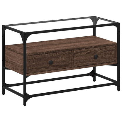 Mobile TV Piano Vetro Rovere Marrone 80x35x51 Legno Multistrato