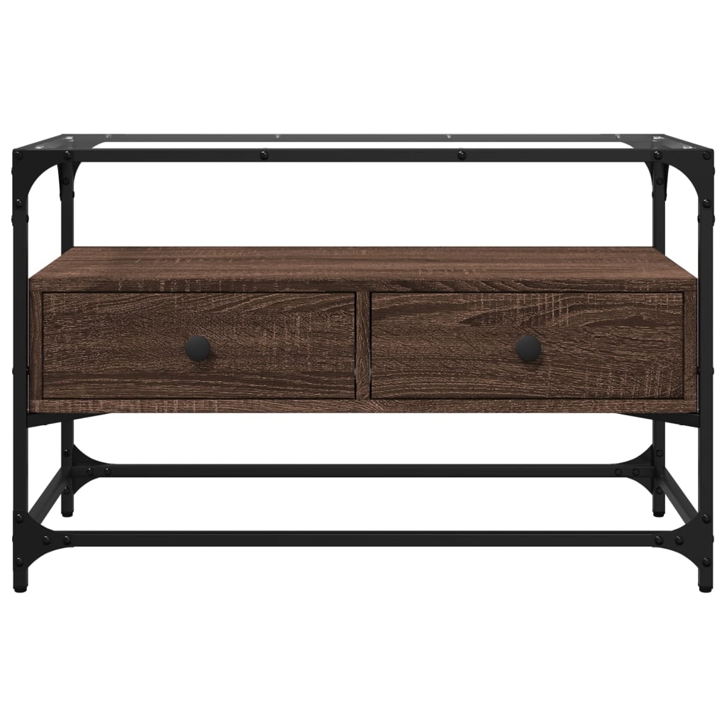 Mobile TV Piano Vetro Rovere Marrone 80x35x51 Legno Multistrato
