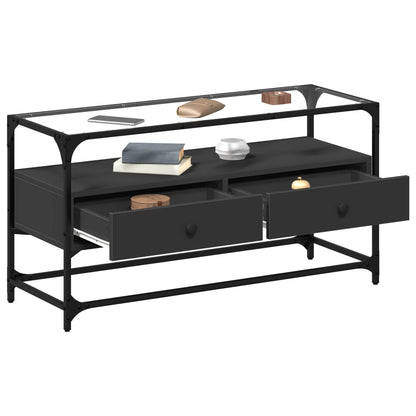 Mobile TV con Piano in Vetro Nero 98x35x51 cm Legno Multistrato
