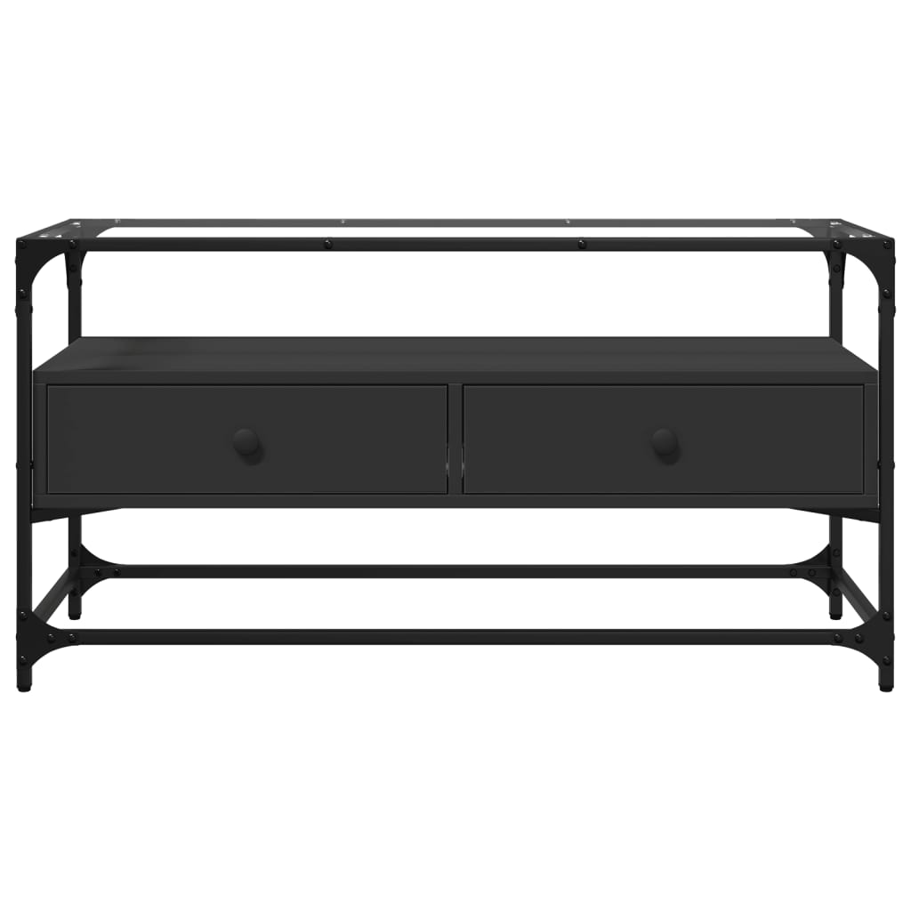 Mobile TV con Piano in Vetro Nero 98x35x51 cm Legno Multistrato