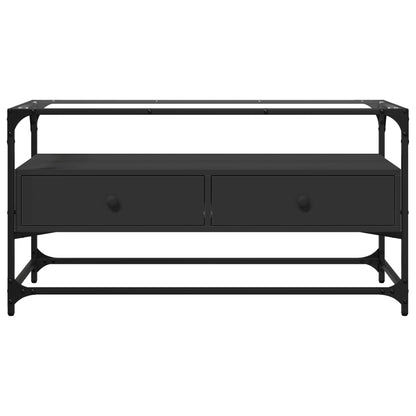 Mobile TV con Piano in Vetro Nero 98x35x51 cm Legno Multistrato