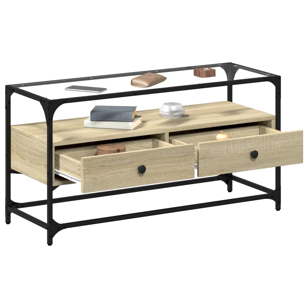 Mobile TV Piano Vetro Rovere Sonoma 98x35x51 Legno Multistrato