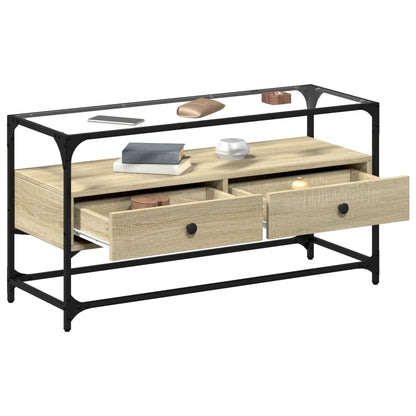 Mobile TV Piano Vetro Rovere Sonoma 98x35x51 Legno Multistrato