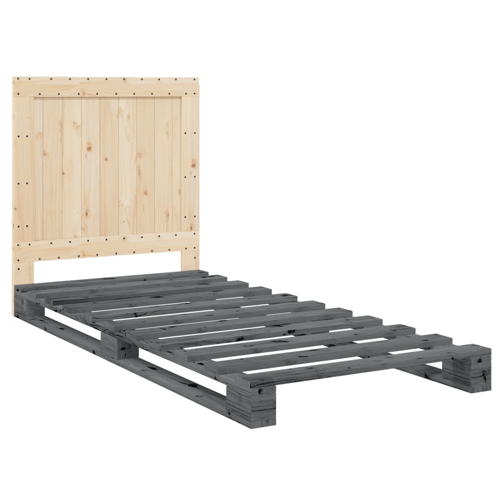 Giroletto con Testiera Grigio 90x200 cm Legno Massello di Pino
