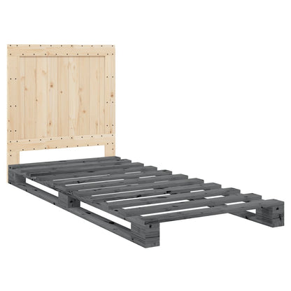 Giroletto con Testiera Grigio 90x200 cm Legno Massello di Pino