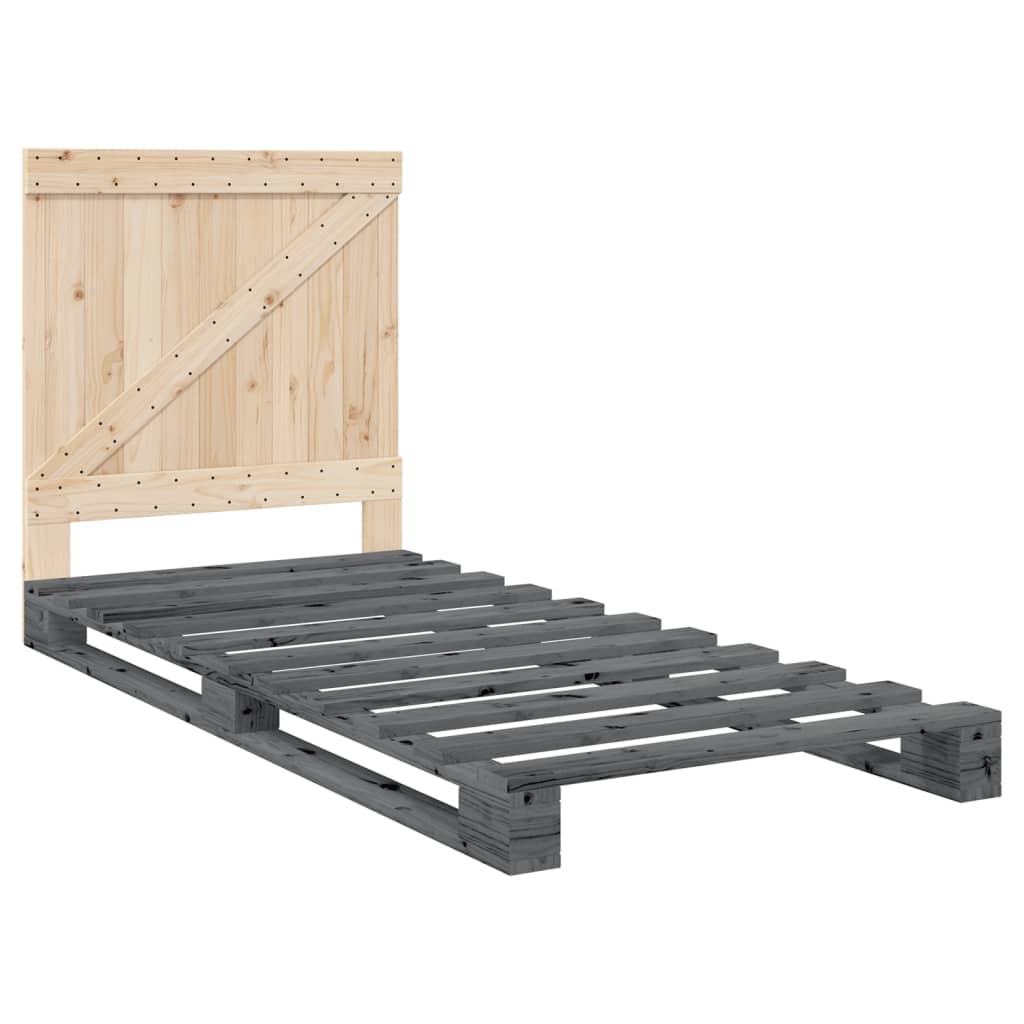 Giroletto con Testiera Grigio 90x200 cm Legno Massello di Pino