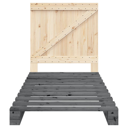 Giroletto con Testiera Grigio 90x200 cm Legno Massello di Pino
