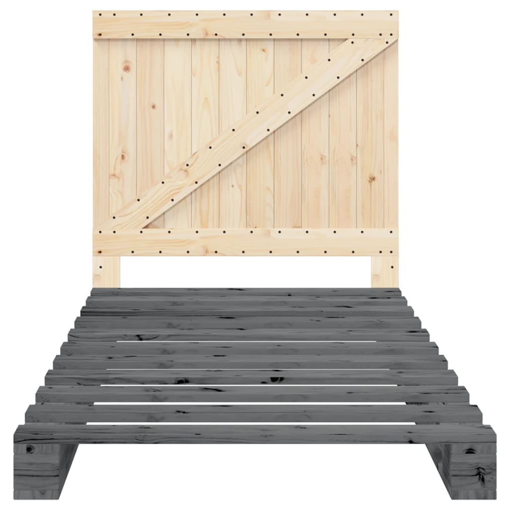 Giroletto con Testiera Grigio 100x200 cm Legno Massello di Pino