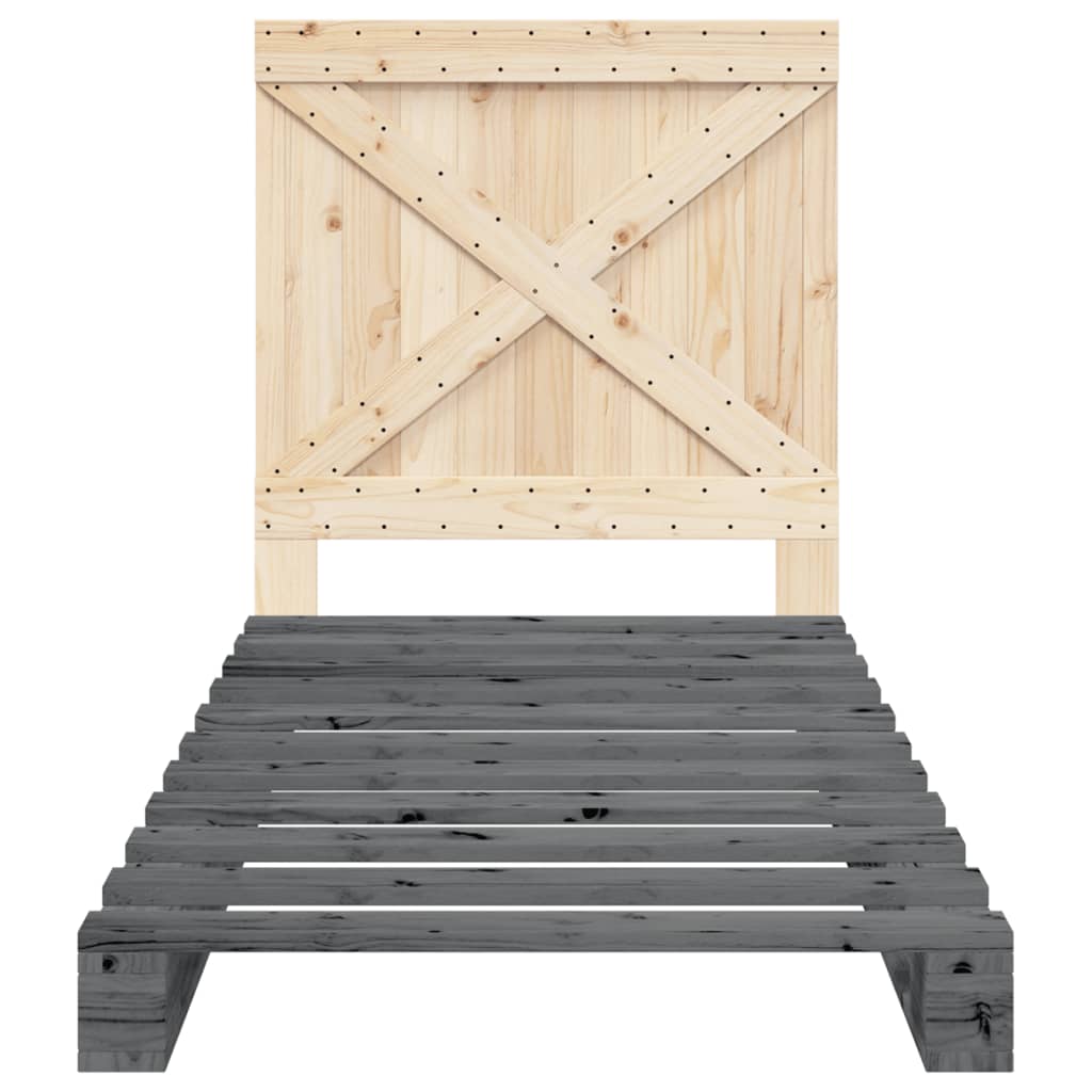 Giroletto con Testiera Grigio 90x200 cm Legno Massello di Pino