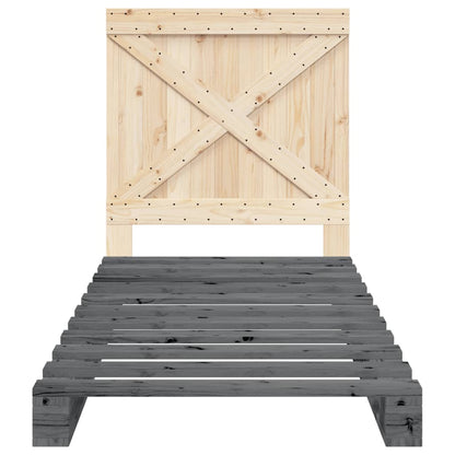 Giroletto con Testiera Grigio 90x200 cm Legno Massello di Pino