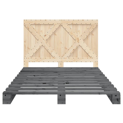 Giroletto con Testiera Grigio 140x200 cm Legno Massello di Pino