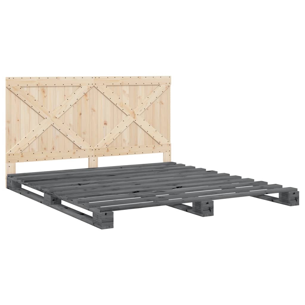 Giroletto con Testiera Grigio 180x200 cm Legno Massello di Pino