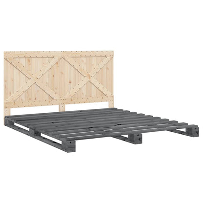 Giroletto con Testiera Grigio 180x200 cm Legno Massello di Pino