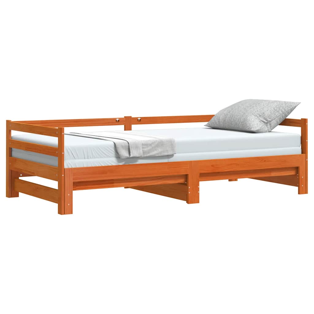 Divano con Letto Estraibile Marrone Cera 80x200cm Massello Pino